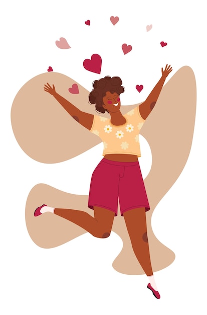 Girl jumping with hearts