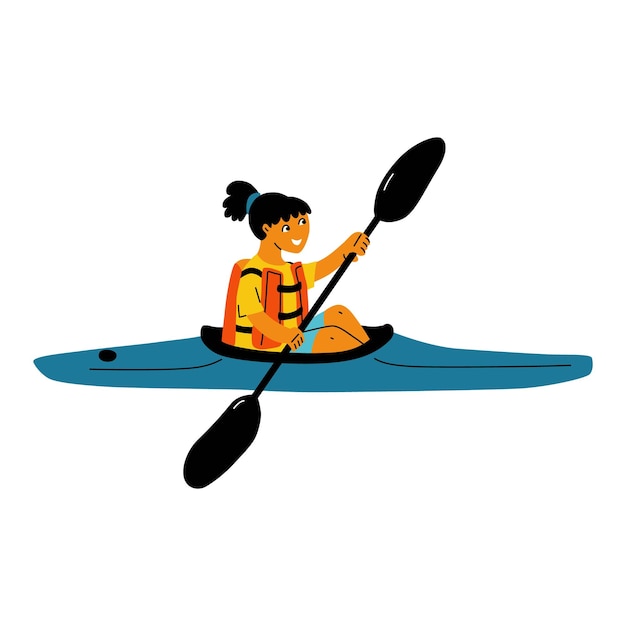 Girl kayaking Female with life vest paddling kayak boat