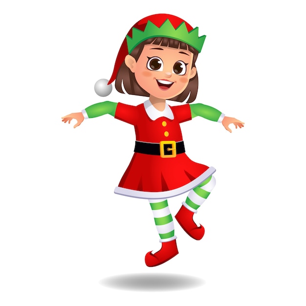 Girl kid in elf dress flying