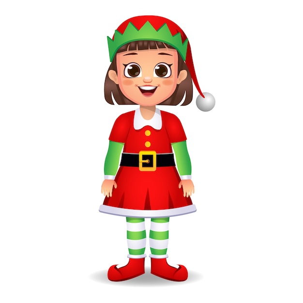 Girl kid in elf dress isolated on white