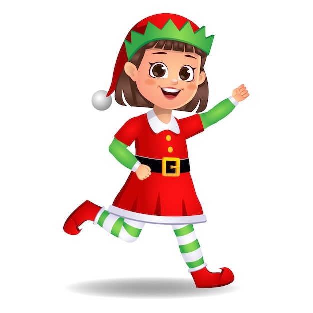 Girl kid in elf dress running