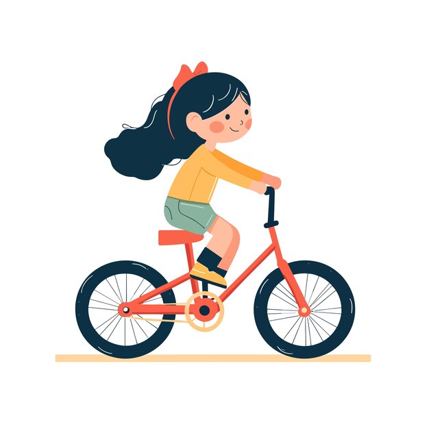 Vector a girl learning to ride a bicycle with training wheels