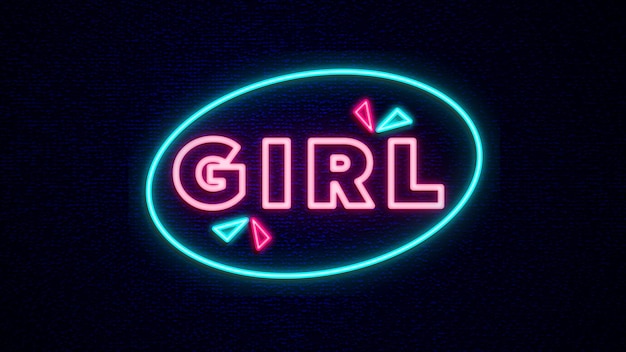 Girl lettering neon sign vector set template