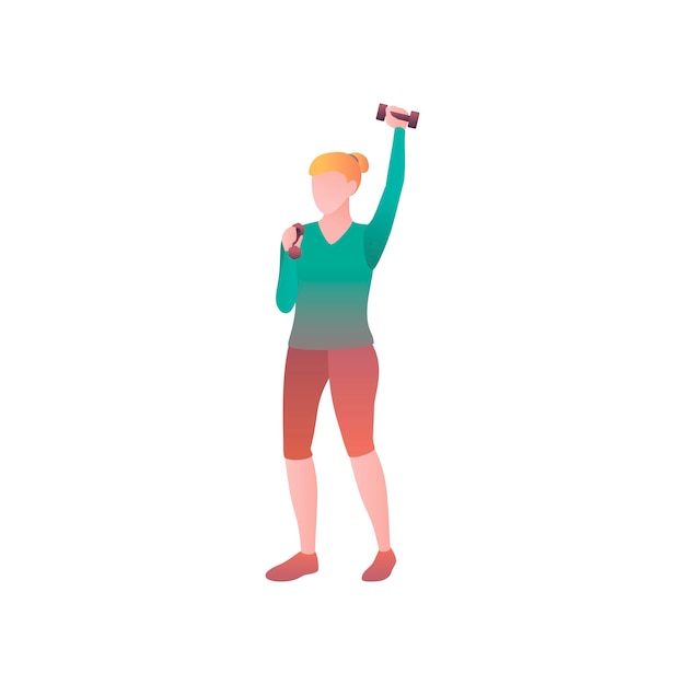 Girl lift dumbbells a flat vector gradient illustration