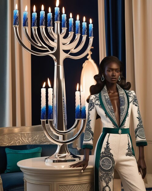 Girl Lighting Menorah For Hanukkah