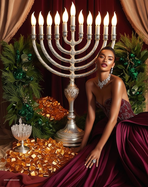 Girl Lighting Menorah For Hanukkah