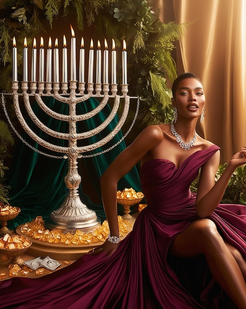 Girl Lighting Menorah For Hanukkah