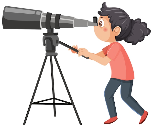 A girl looking through telescope