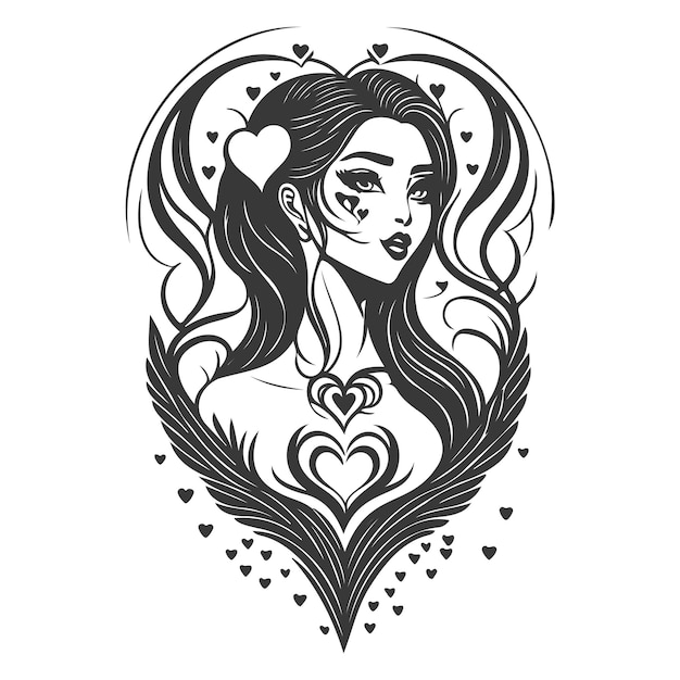 girl love heart valentine illustration grey