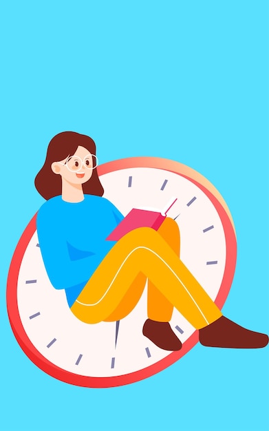 girl lying on a book and reading world book day vector illustration