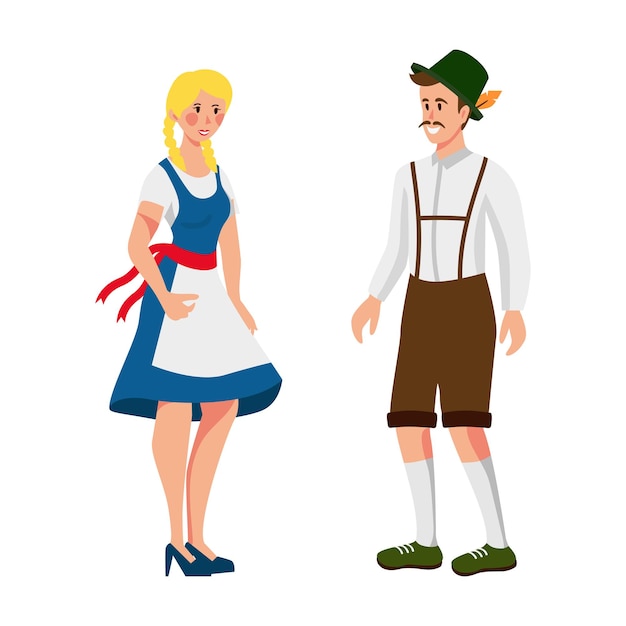 Girl and man in German national holiday costumes  Vector illustration