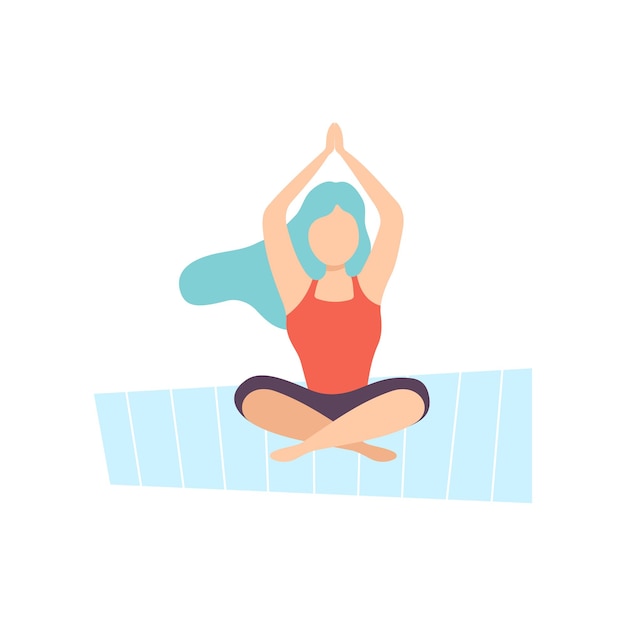 Girl Meditating in Lotus Position Young Woman Practicing Yoga Physical Workout Training Vector Illustration on White Background