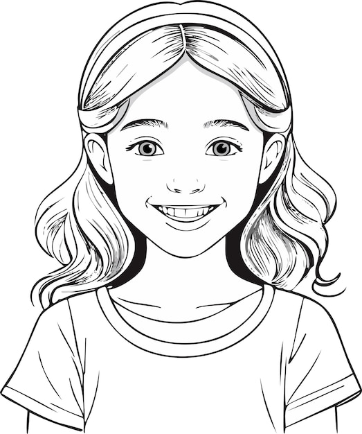 Girl outline drawing for coloring book