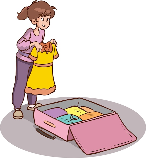 girl packing her clothes cartoon vector