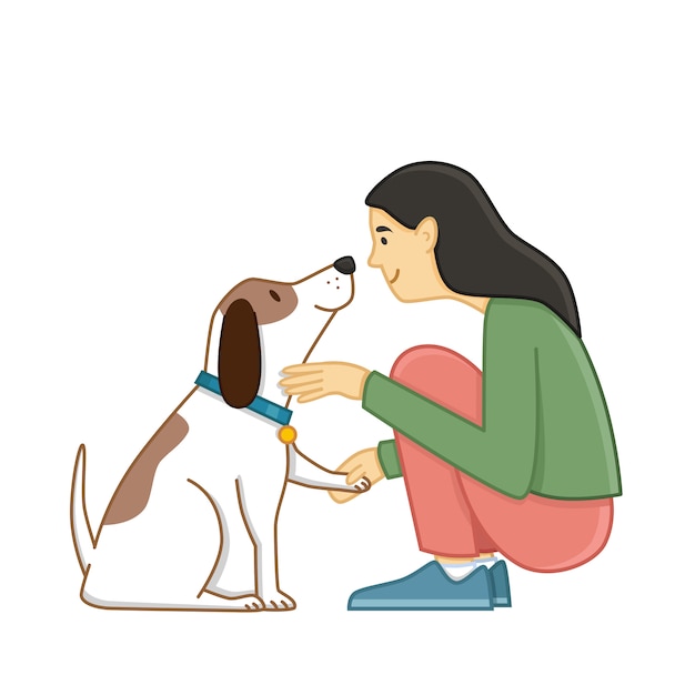 Girl petting a dog