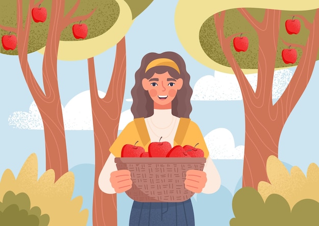 Girl picking apples