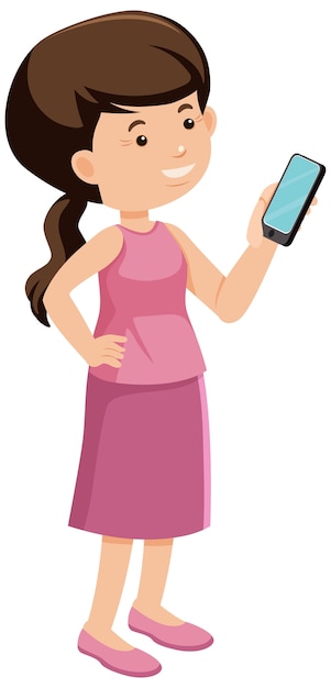 Girl in pink dress holding phone