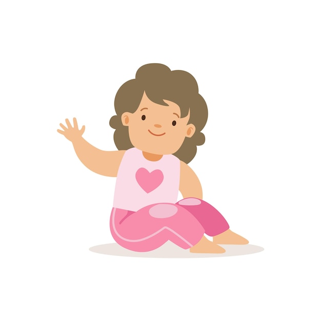 Girl In Pink Pants Waving Adorable Smiling Baby Cartoon Character Every Day Situation