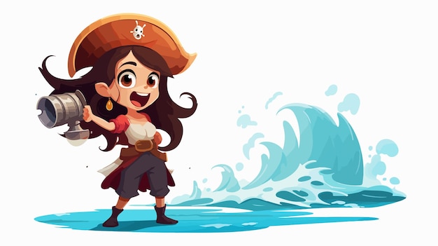 Girl Pirate Talking 2D Flat Cartoon Vector Illustration