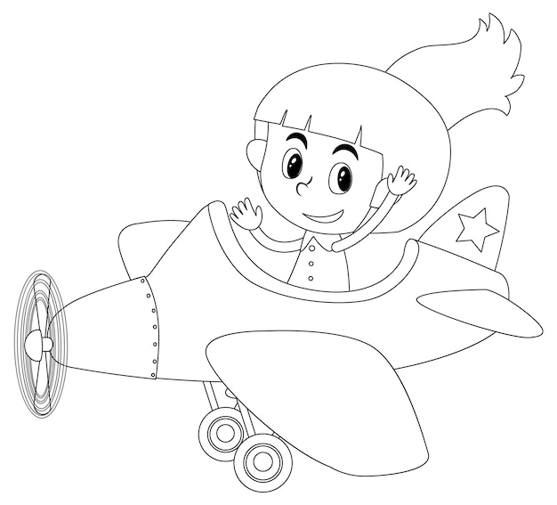 A girl in plane black and white doodle character