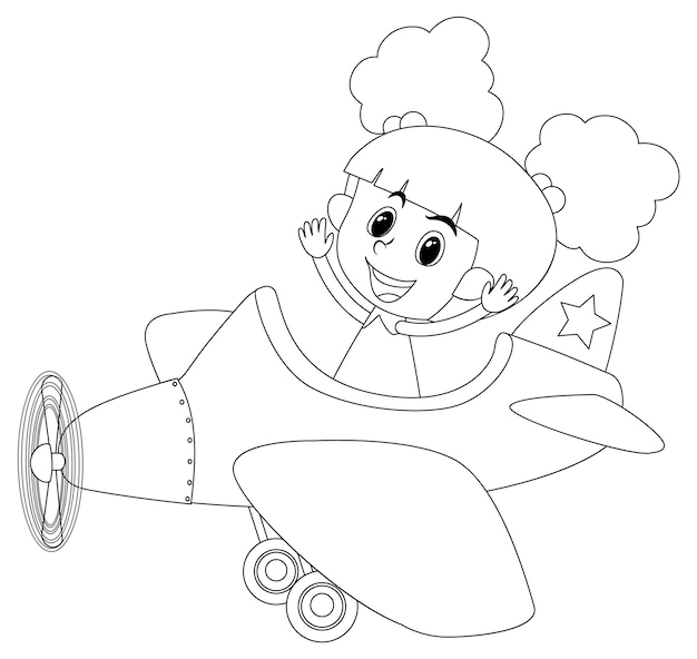 A girl in plane black and white doodle character