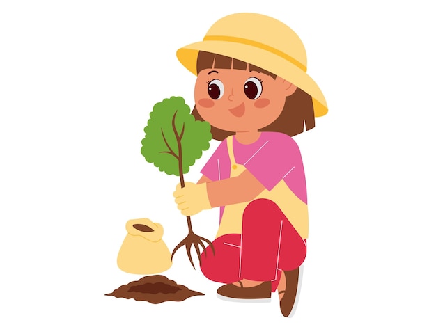 A Girl Planting A Tree Illustration