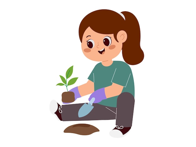 A Girl Planting A Tree Illustration