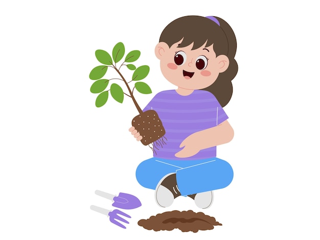 A Girl Planting A Tree Illustration