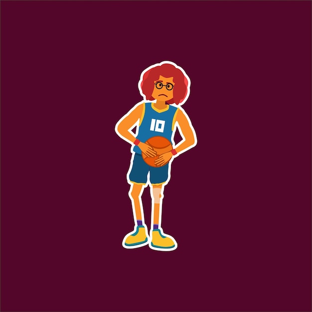 Vector girl play basketball in flat design illustration or cartoon