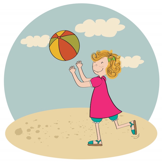  girl playing ball on the beach