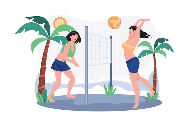 Girl Playing Beach Volleyball Illustration concept on white background