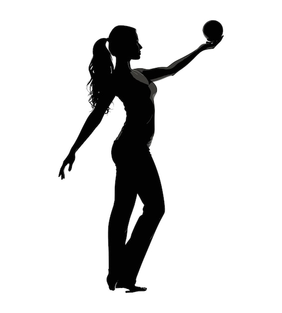 Girl playing bowling sport silhouette