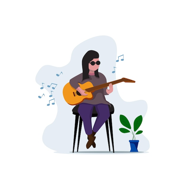 Girl playing guitar flat illustration