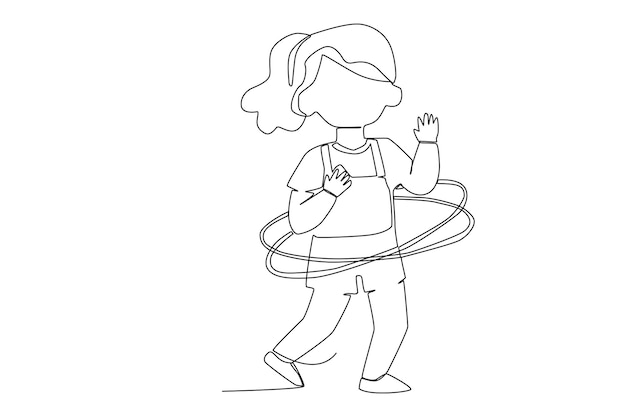 A girl playing hula hoop line art