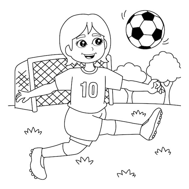 Girl Playing Soccer Coloring Page for Kids