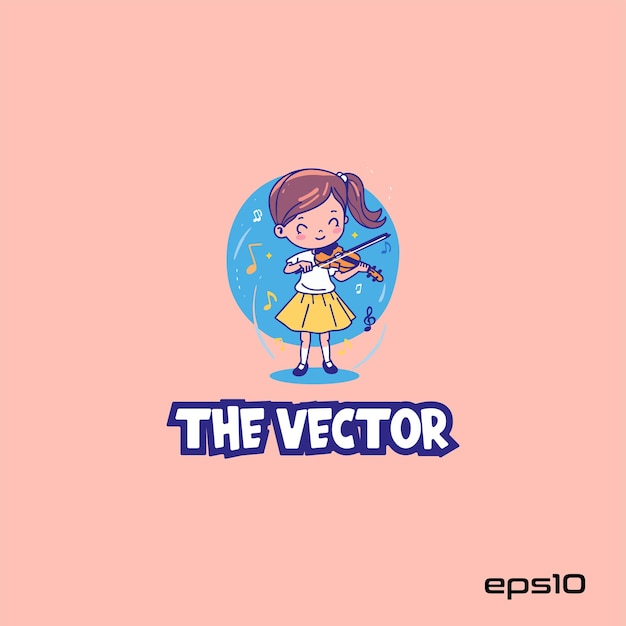 Vector girl playing violin logo vector mascot character cartoon illustration eps10