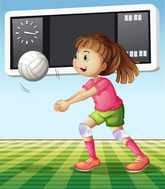 Vector girl playing volleyball in the field