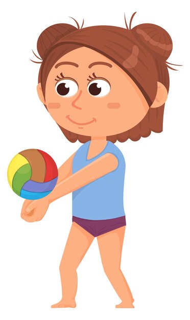 Vector girl playing with color rubber ball active kid on beach