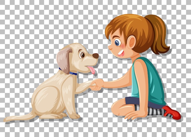 A girl playing with cute dog