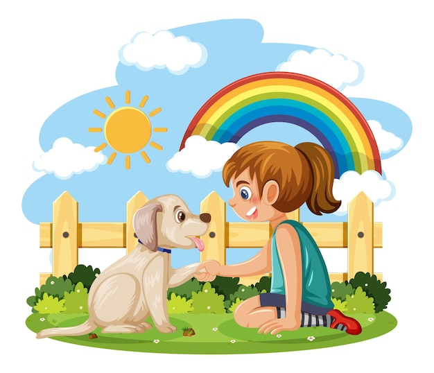 A girl playing with her dog