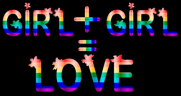 Girl plus girl inscription in rainbow letters lgtb concept