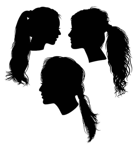 Girl ponytail hairstyle set silhouettes