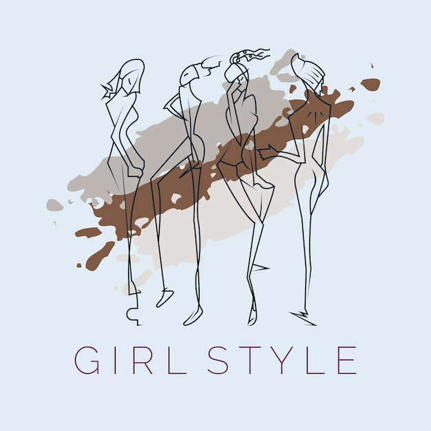 girl pose model fashion line style logo template design for brand or company and other