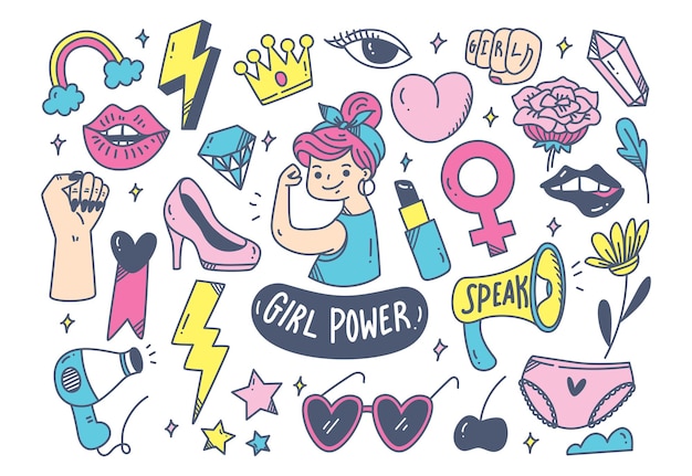 girl power concept in doodle style