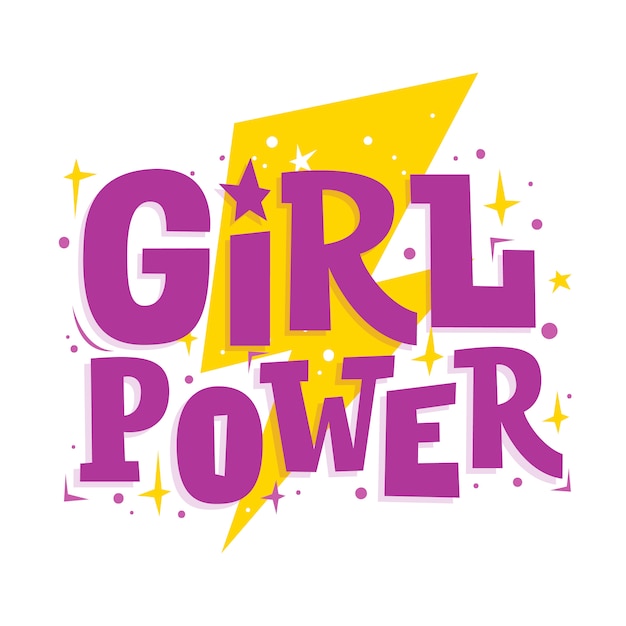 Girl Power. Motivation funny inscription and lightning. Feminism slogan.