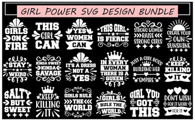 Girl Power Quotes Bundle Leader Vector Design Boss Babe