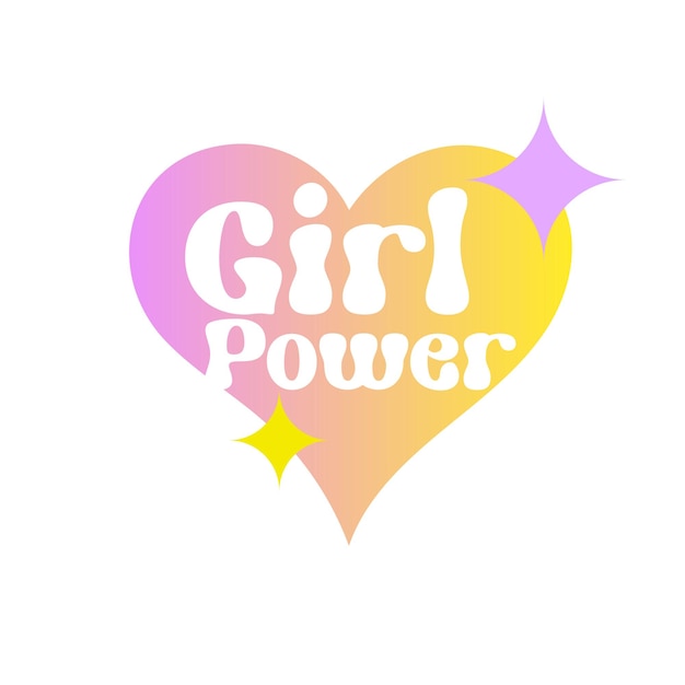 Girl power text in heart shape pastel gradient color Groovy style isolated on white