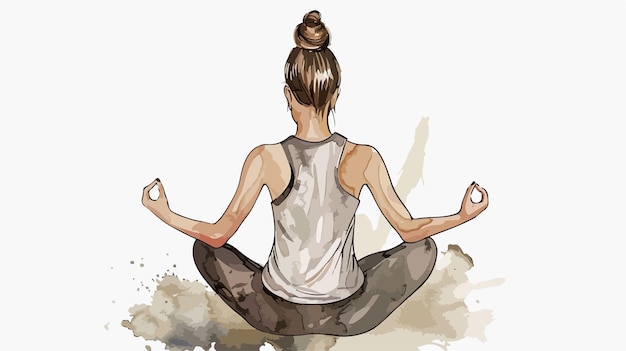 Vector girl practicing yoga in handdrawn vector art serene meditation pose with mixed media elements