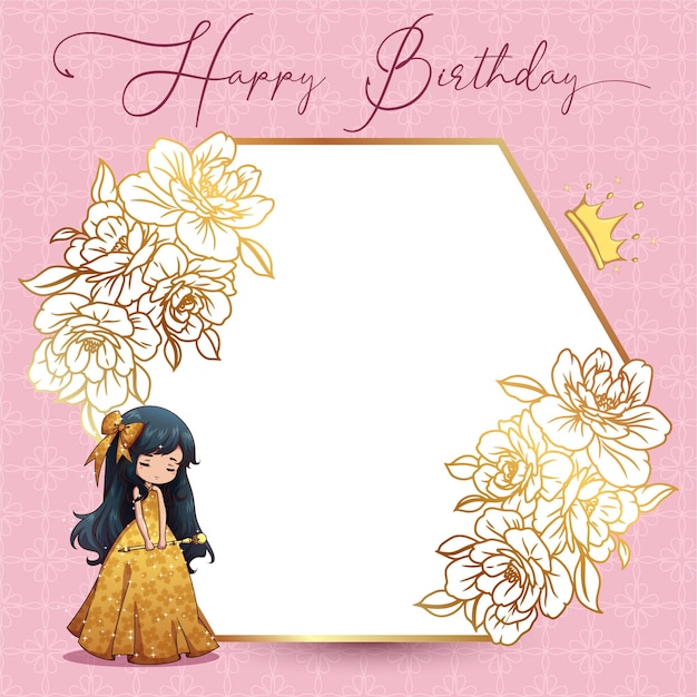 girl princess happy birthday invitation