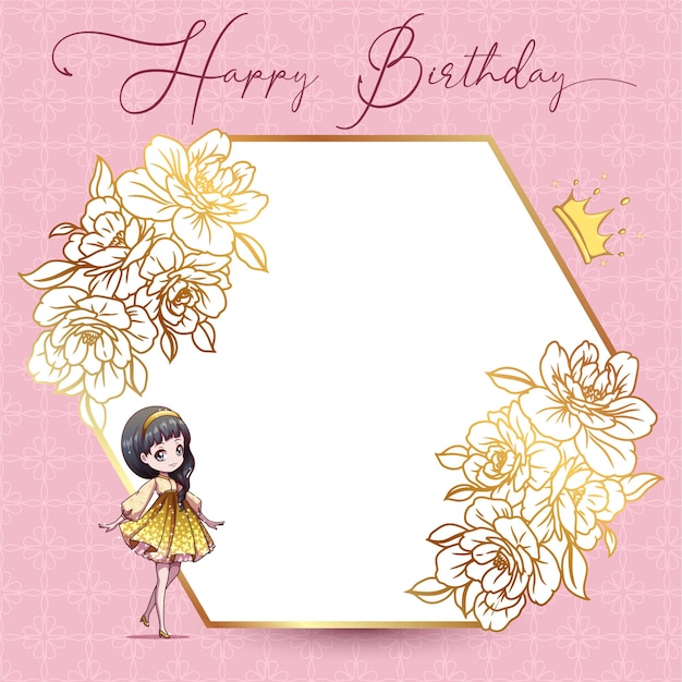 girl princess happy birthday invitation